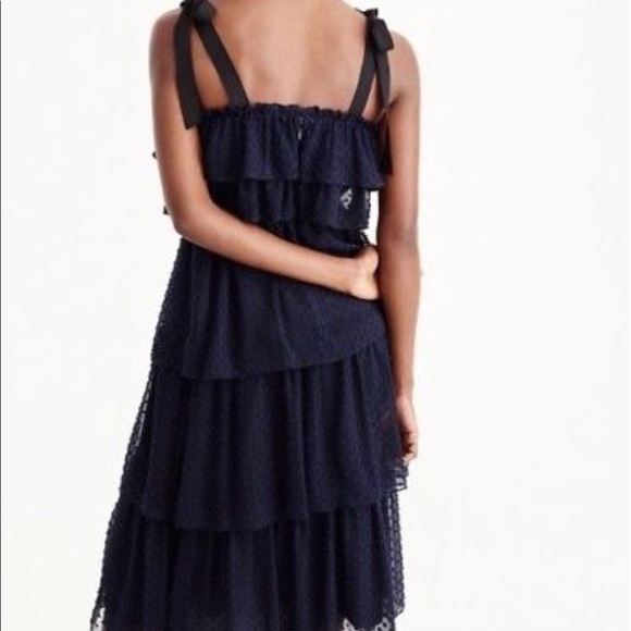 J crew navy tiered shoulder tie dress - Picture 3 of 6